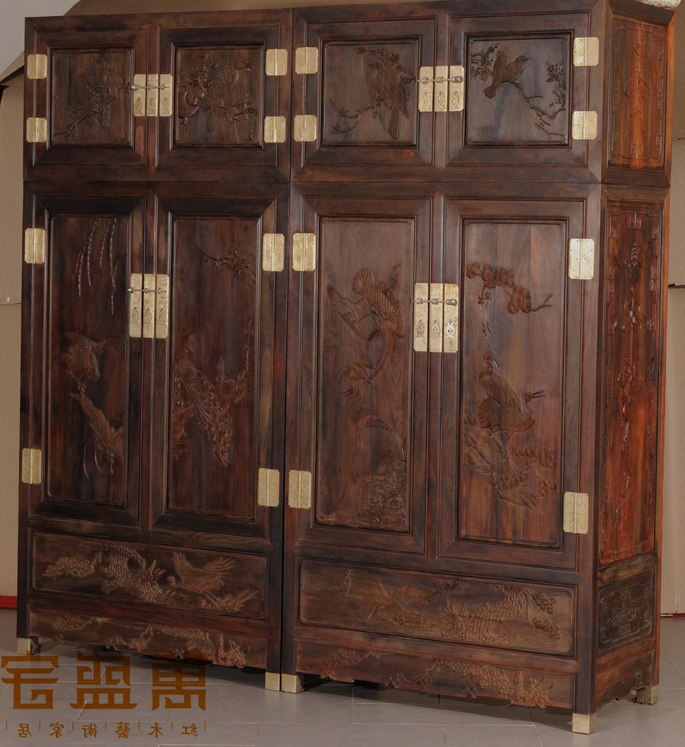 黑酸枝丝翎雕花鸟顶箱柜